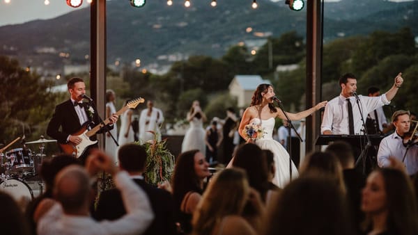 Live wedding band performing at a Bay Area reception