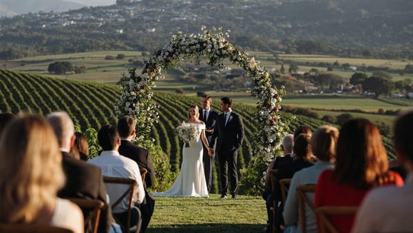 Outdoor wedding ceremony with an officiant at a Bay Area vineyard